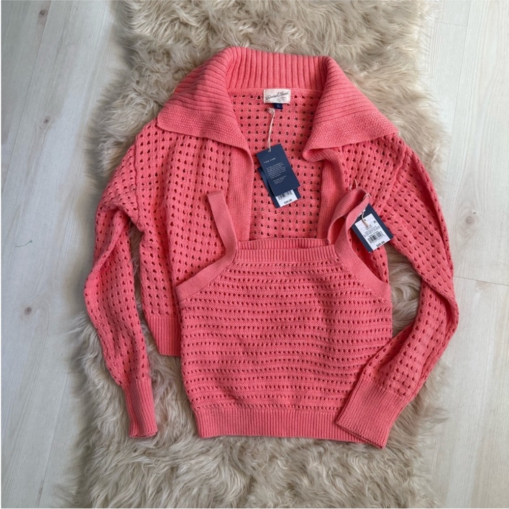 Universal Thread Coral Open Knit Cardigan and Tank Set